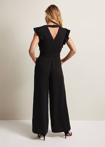 Phase Eight Kallie Ruffled Wide Leg Jumpsuit Black Australia | HO3985061